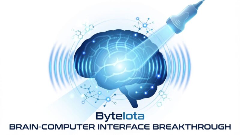 Brain-computer interface concept showing ultrasound and molecular reporter technology for non-invasive neural interfaces