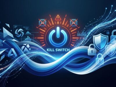 Abstract visualization of Mozilla Firefox AI backlash showing kill switch concept and user privacy conflict