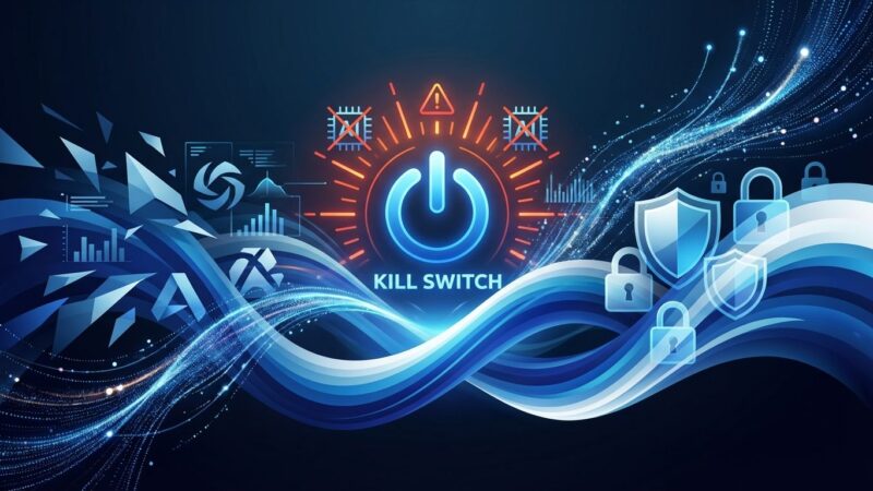 Abstract visualization of Mozilla Firefox AI backlash showing kill switch concept and user privacy conflict