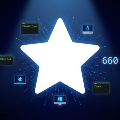 GitHub star icon with radiating particles representing AionUI trending #1, orbited by AI CLI tool icons (Claude Code, Gemini CLI, Codex) and cross-platform symbols