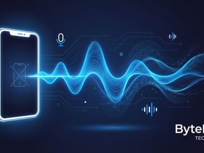 OpenAI audio-first AI visualization with sound waves transitioning from smartphone screen