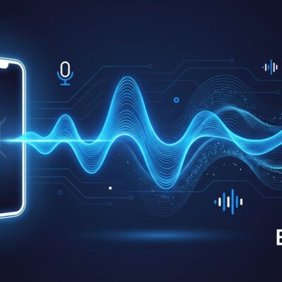 OpenAI audio-first AI visualization with sound waves transitioning from smartphone screen