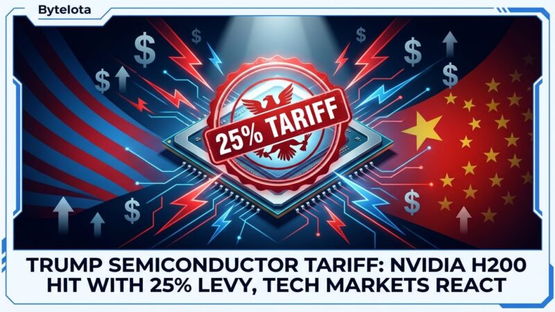 Nvidia H200 GPU chip with 25% tariff stamp and US-China geopolitical tension visual