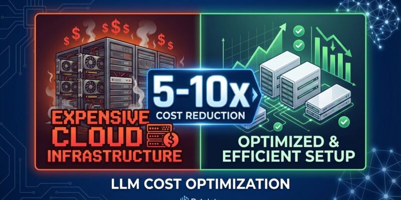 LLM cost optimization comparison showing expensive cloud infrastructure versus optimized setup with 5-10x cost reduction