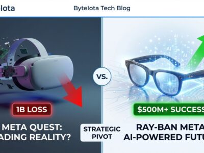 Split-screen comparison showing VR headset failure on left versus Ray-Ban Meta AI glasses success on right, representing Meta's strategic pivot from metaverse to AI