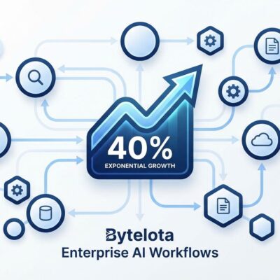 Multi-agent AI workflows in enterprise showing interconnected nodes and 40% growth indicator