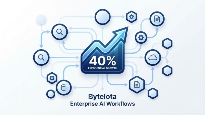 Multi-agent AI workflows in enterprise showing interconnected nodes and 40% growth indicator