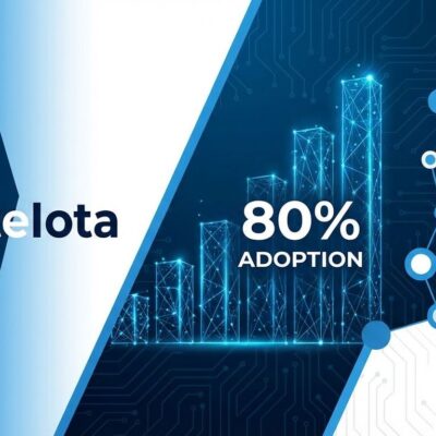 Platform engineering adoption showing 80% success with failure indicators, blue and white geometric visualization