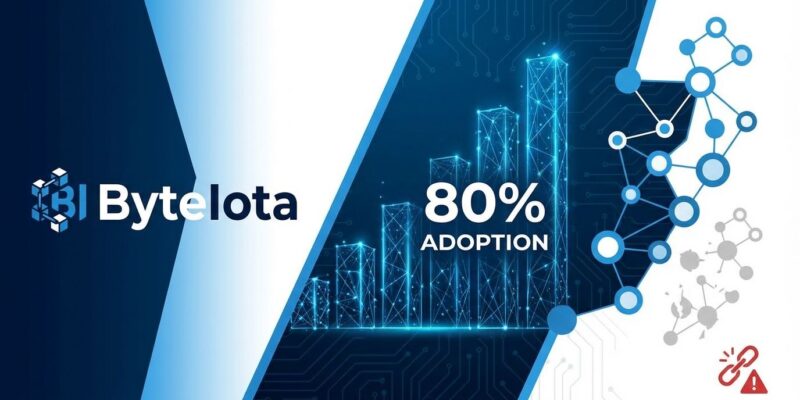 Platform engineering adoption showing 80% success with failure indicators, blue and white geometric visualization