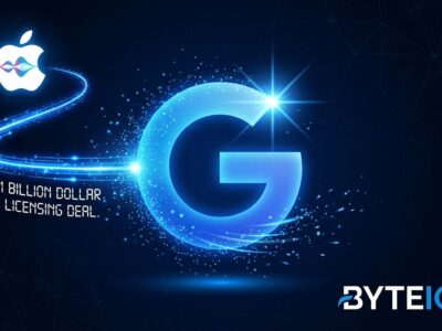 Apple and Google partnership visualization showing Gemini AI powering Siri with blue tech aesthetic