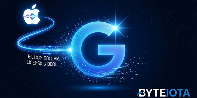 Apple and Google partnership visualization showing Gemini AI powering Siri with blue tech aesthetic