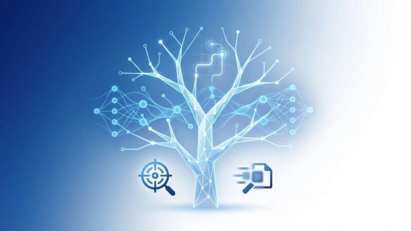 Illustration of vectorless RAG using hierarchical tree structure and LLM reasoning instead of vector embeddings