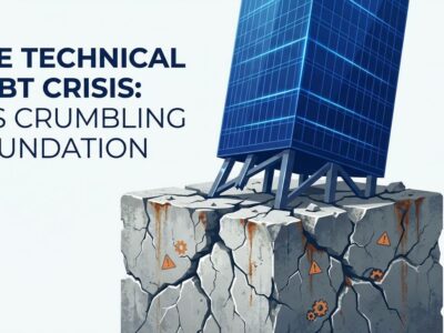 Technical debt blocking AI investment visual metaphor