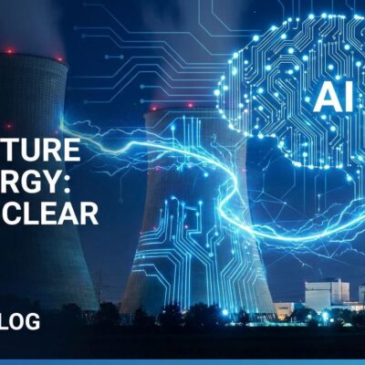 Nuclear power plant with AI technology overlay representing Meta energy infrastructure