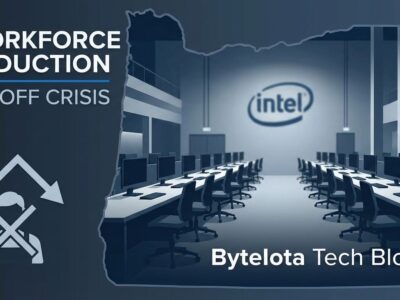 Intel semiconductor factory visualization showing workforce reduction and layoff crisis