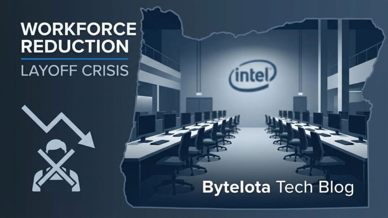 Intel semiconductor factory visualization showing workforce reduction and layoff crisis