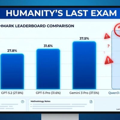 AI benchmark leaderboard comparison showing Gemini 3 Pro, GPT-5.2, and Claude Opus 4.5 scores with Qwen3-Max-Thinking claims questioned