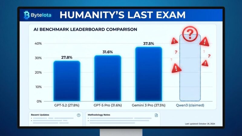 AI benchmark leaderboard comparison showing Gemini 3 Pro, GPT-5.2, and Claude Opus 4.5 scores with Qwen3-Max-Thinking claims questioned