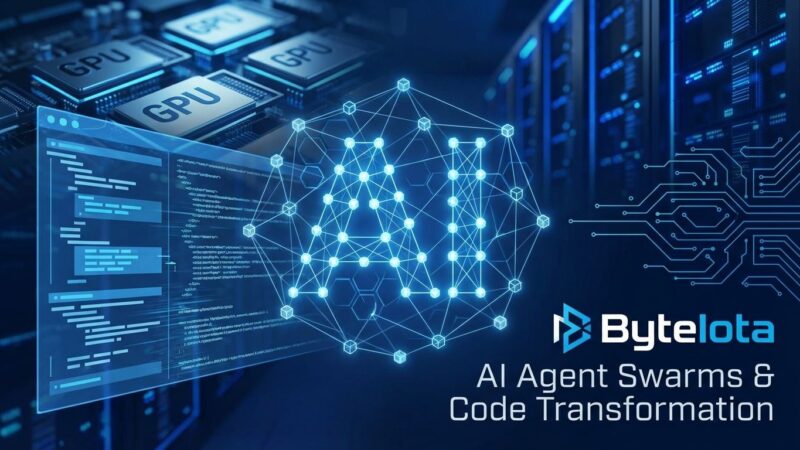 Kimi K2.5 100-agent swarm visualization with visual coding elements and GPU infrastructure