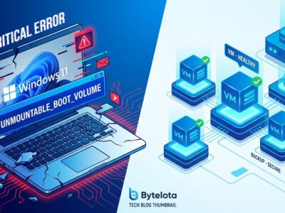 Windows 11 UNMOUNTABLE_BOOT_VOLUME error screen with physical device failure visualization