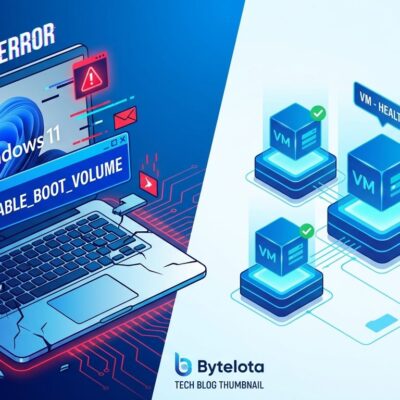 Windows 11 UNMOUNTABLE_BOOT_VOLUME error screen with physical device failure visualization