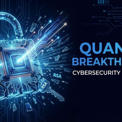 Quantum computer breaking encryption lock visualization