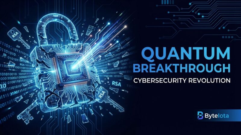 Quantum computer breaking encryption lock visualization