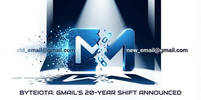 Gmail envelope icon splitting in two representing address change feature after 20 years