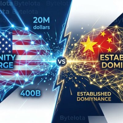 Split-screen comparison showing US vs China open-source AI competition with Trinity Large model