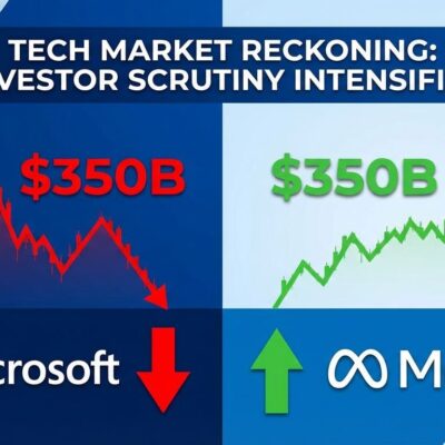 Microsoft stock chart showing 350 billion market value loss contrasted with Meta gains