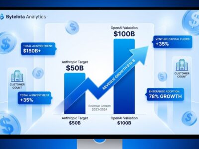 Data visualization showing Anthropic's valuation target vs OpenAI comparison with revenue growth from to