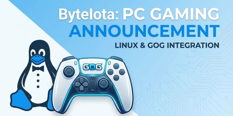 GOG Linux gaming platform announcement with Tux penguin and controller