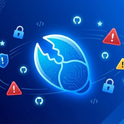 OpenClaw security vulnerabilities visualization with lobster claw icon, GitHub stars, and security warning symbols