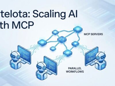 Modern illustration showing multiple AI agents working in parallel workflows with interconnected MCP server nodes