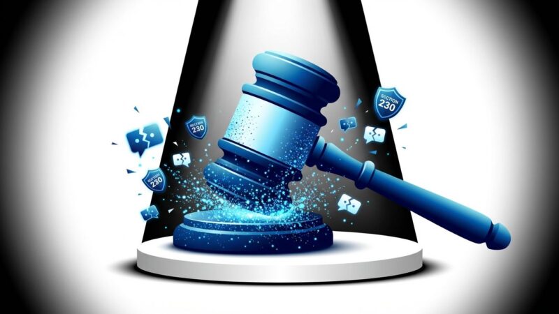 Legal gavel representing Character.AI and Google settlement for AI chatbot death lawsuits with Section 230 legal shield symbols breaking apart