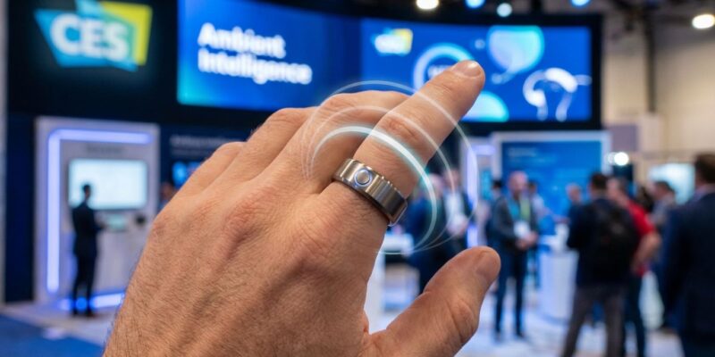 Smart ring with gesture control at CES 2026 showcasing AI productivity features