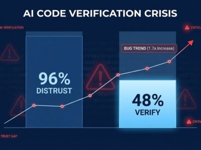 Dashboard showing 96% distrust AI code but only 48% verify it - the AI code verification crisis