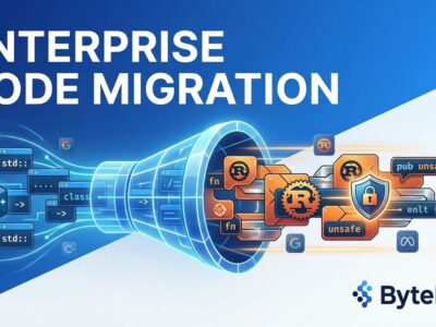 Enterprise code migration from C++ to Rust with security visualization, featuring Microsoft, Google, and Meta transformation