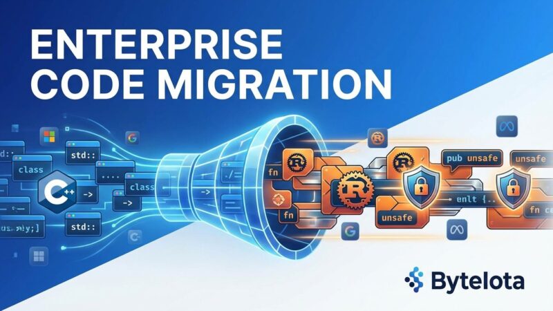 Enterprise code migration from C++ to Rust with security visualization, featuring Microsoft, Google, and Meta transformation
