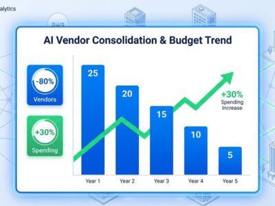 Data visualization dashboard showing AI enterprise vendor consolidation with descending bars and platform dominance diagram