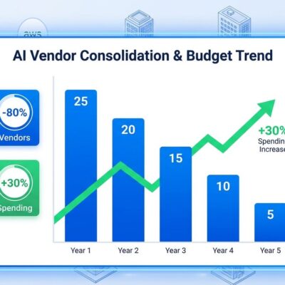 Data visualization dashboard showing AI enterprise vendor consolidation with descending bars and platform dominance diagram