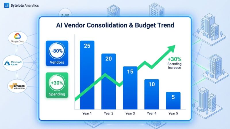 Data visualization dashboard showing AI enterprise vendor consolidation with descending bars and platform dominance diagram