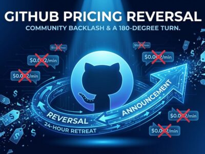 GitHub Octocat logo with U-turn arrow showing 24-hour pricing reversal for self-hosted runners