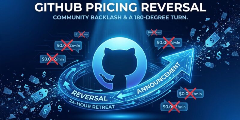 GitHub Octocat logo with U-turn arrow showing 24-hour pricing reversal for self-hosted runners