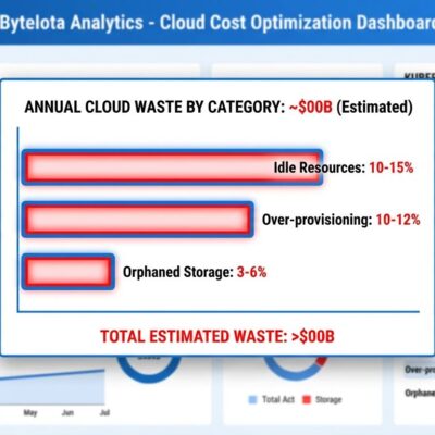 Cloud waste and FinOps dashboard showing waste categories and statistics
