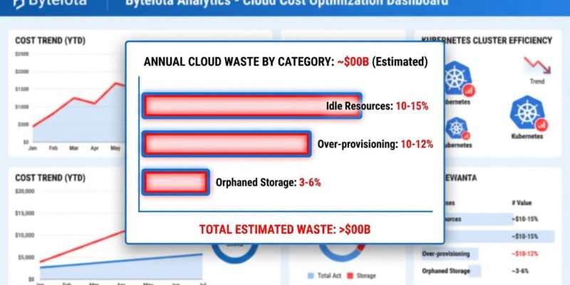 Cloud waste and FinOps dashboard showing waste categories and statistics