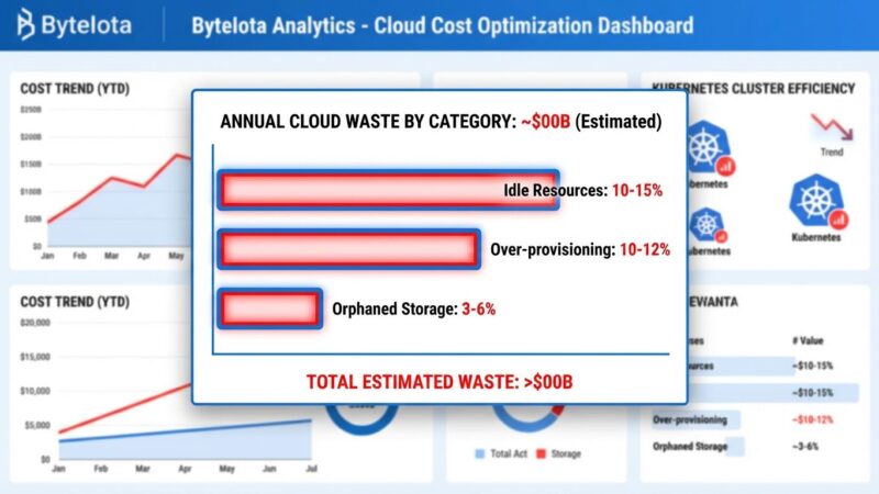 Cloud waste and FinOps dashboard showing waste categories and statistics