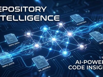 Repository intelligence concept showing interconnected code graph with AI neural network patterns
