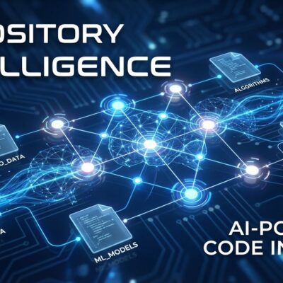 Repository intelligence concept showing interconnected code graph with AI neural network patterns