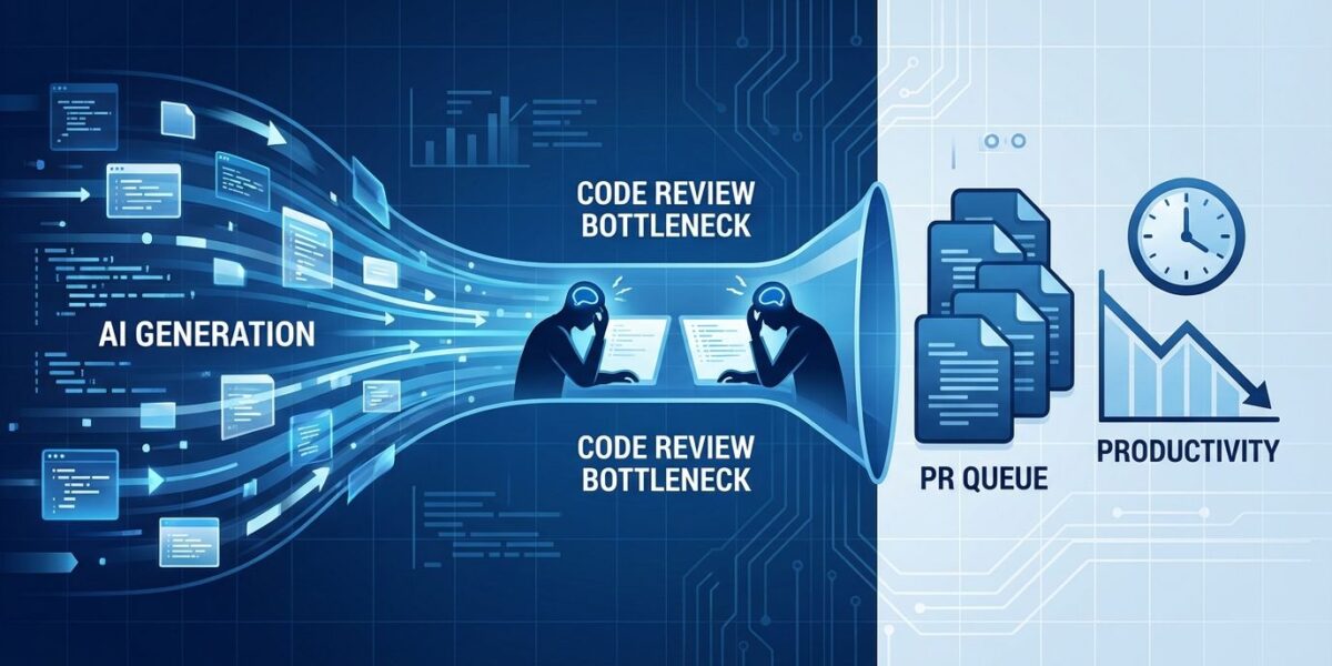 Code Bottleneck Flowchart AI Code Review Bottleneck Kills 40% of Productivity | byteiota